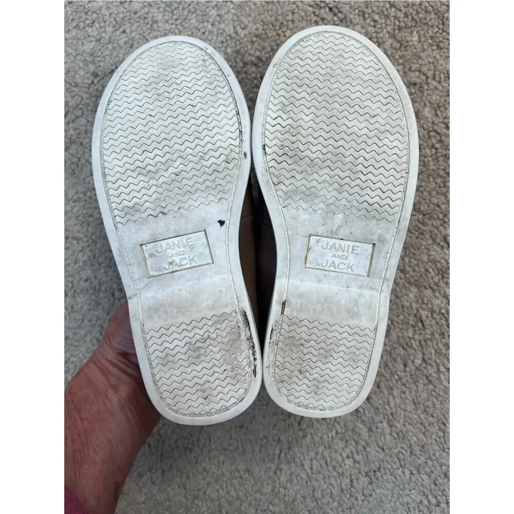 Janie & Jack Leather Boat Shoes Boys 11 Brown Slip On Preppy Nautical Summer
